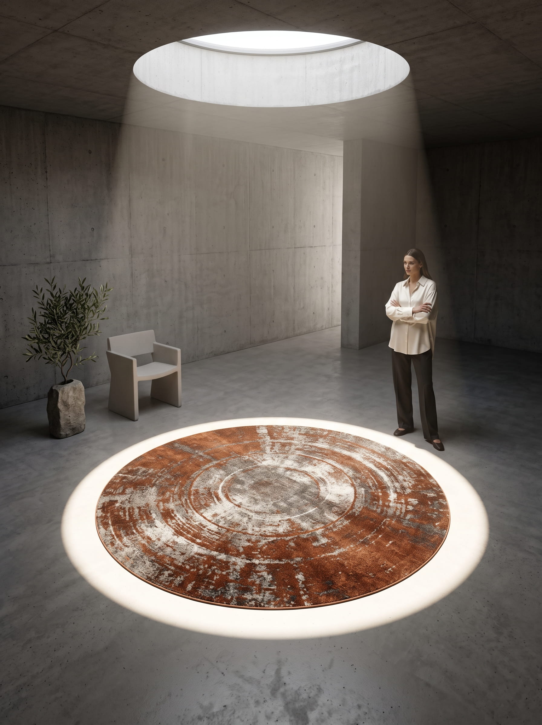 Magusa Washable Area Rug – Grey & Gold / Modern Organic Circle Design