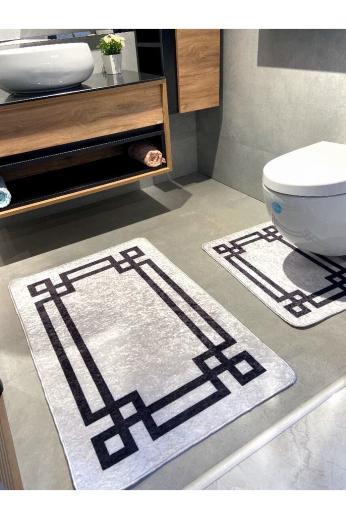 Latex Base (60X100 - 60X50) Double Bath Mat Set - MINK BROWN