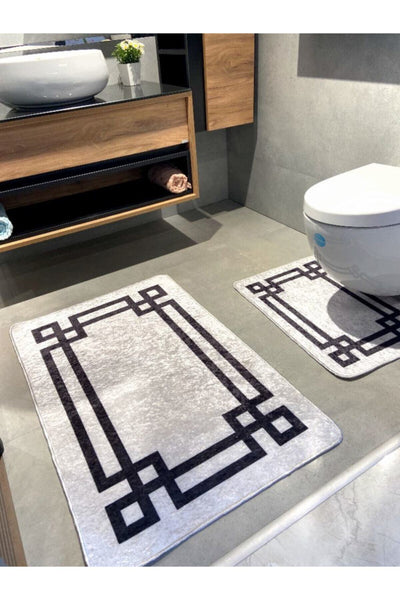 Latex Base (60X100 - 60X50) Double Bath Mat Set - MINK BROWN