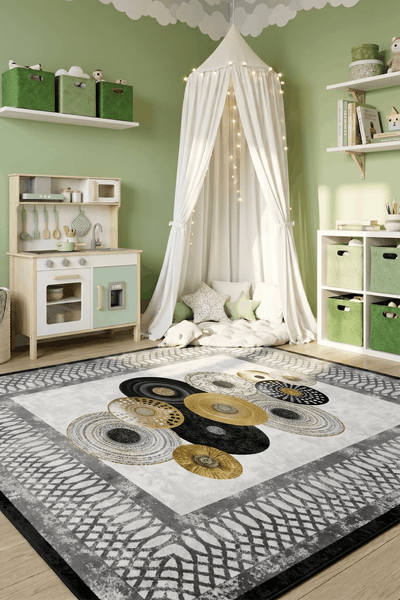 Washable Printed Gonzales Rug - Modern Abstract Disc Design