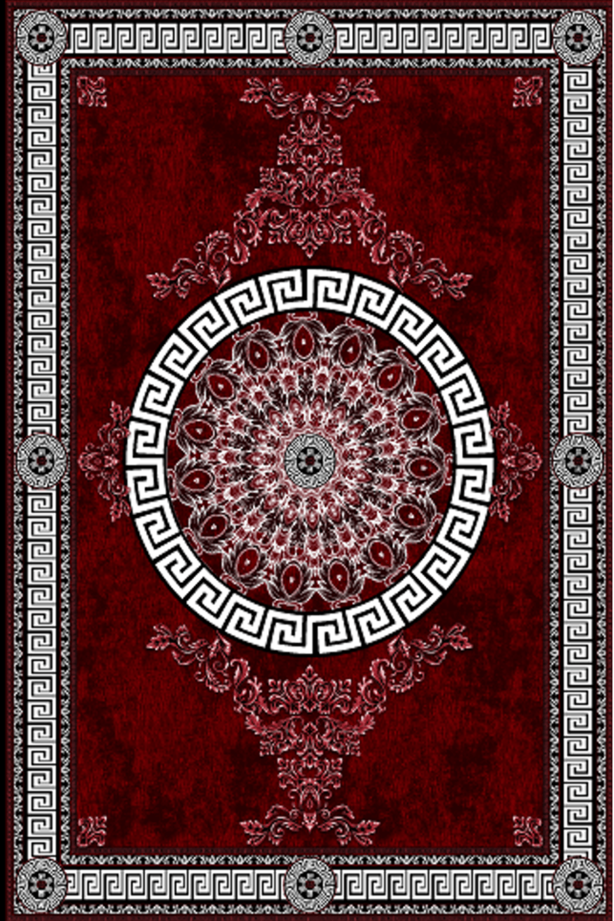 Washable Printed Falling Rug - Classic Greek Key Border