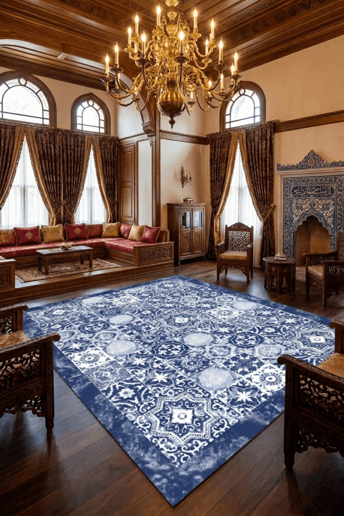 Washable Printed Zümre Rug - Mediterranean Mosaic Style