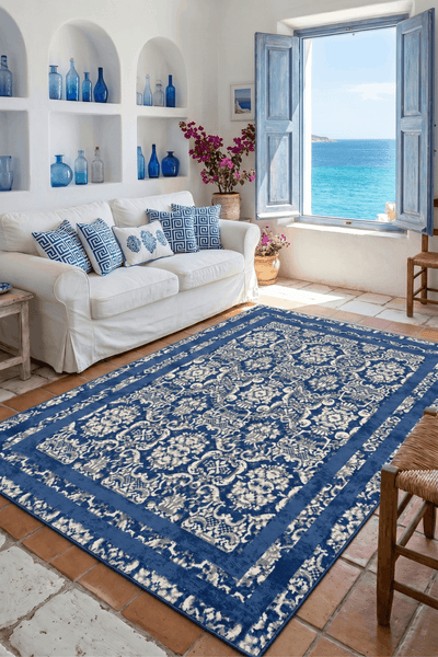 Washable Printed Glady Rug - Classic Damask Border Style