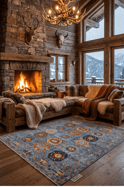 Washable Printed Bled Rug - Southwestern Geometric Style