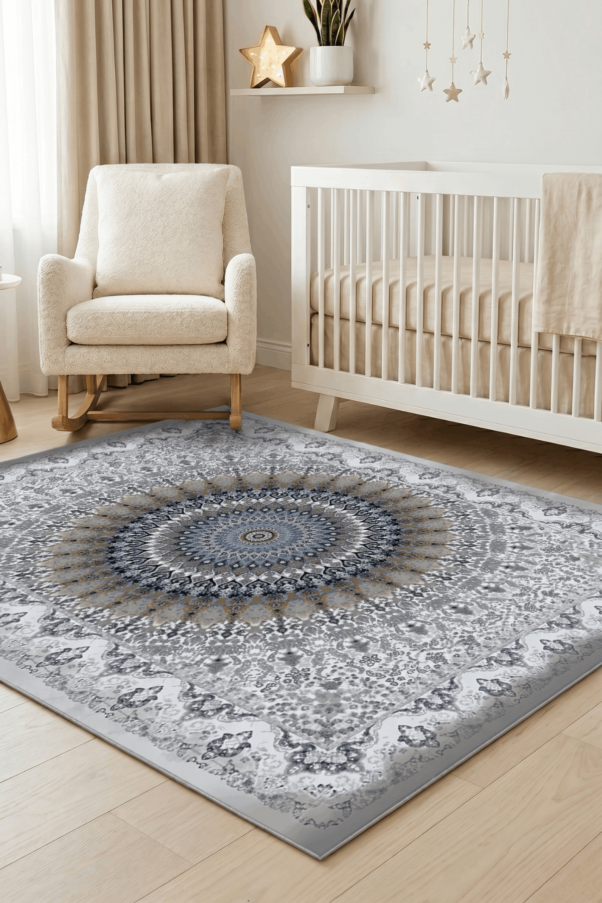 Washable Printed Turgutlu Rug - Intricate Star Medallion