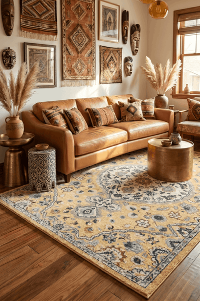 Washable Printed Chos Carpet - Elegant Botanical Heritage