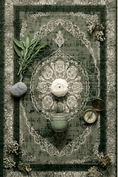 Washable Printed Mist Rug - Classic Medallion Style