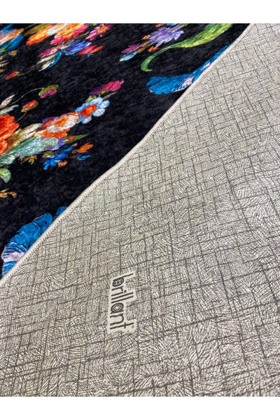 Floral Checkered Latex-Backed Fringe-Free Runner Kitchen Rug