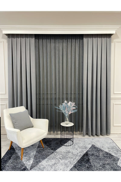 Gray-Black Net Wrinkle-Free DENSE 1/3 Pleated Sheer Curtain