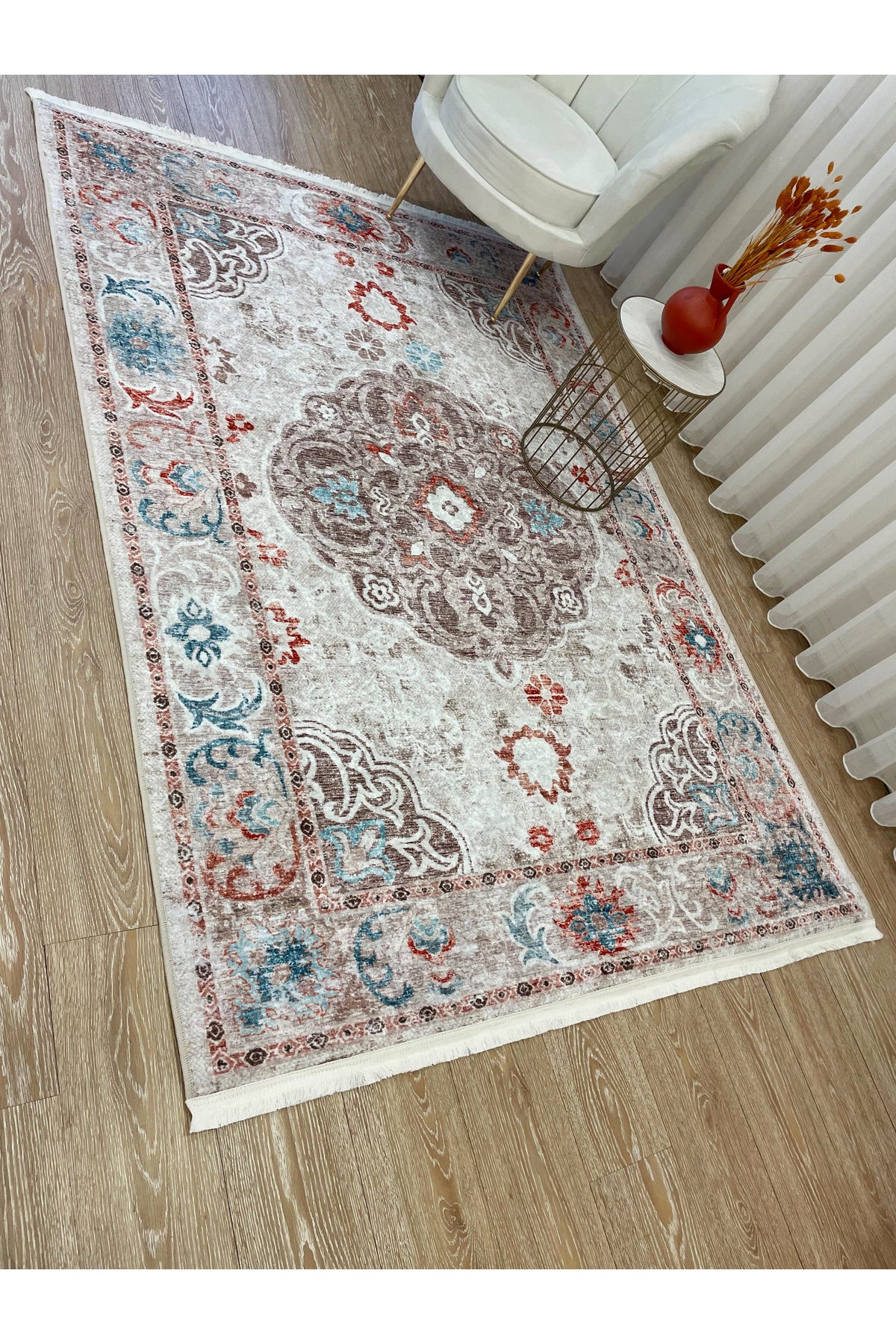 Vintage-Look Classic Salon Rug - Gray-Teal