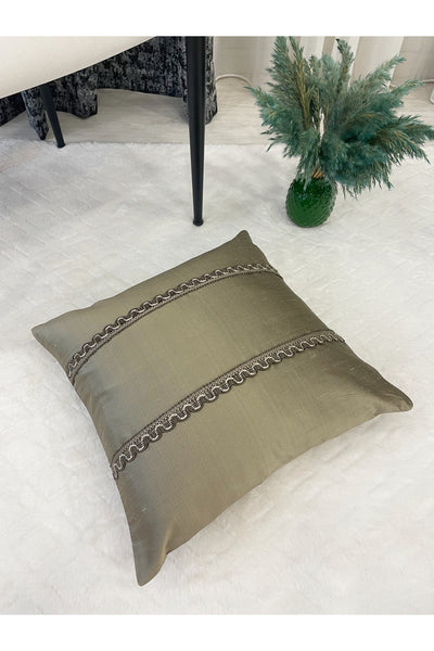 Imported Silk Cushion Pillow Cover with Cord (Oil Green)