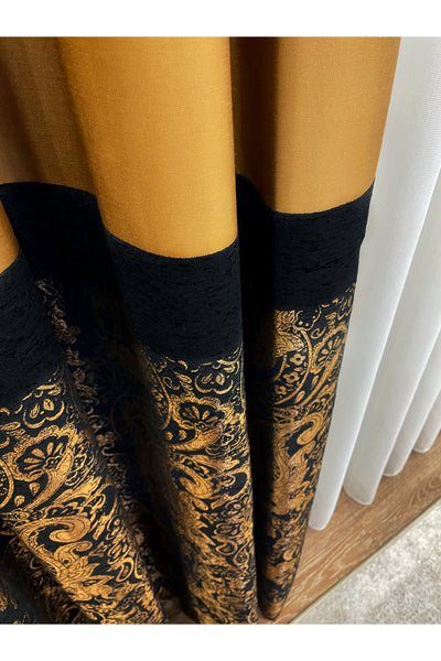 Gray Shawl Pattern 1/3 TIGHT PLEAT Jacquard Woven Blackout Curtain