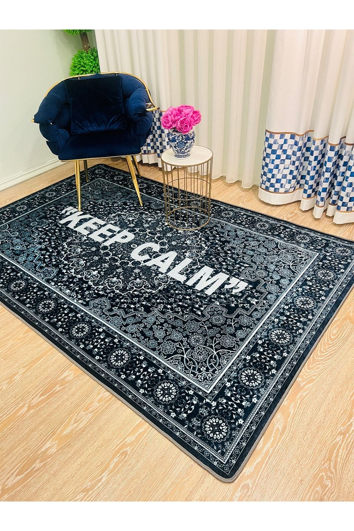 New Collection Özel Kalın Kaymaz Tabanlı Salon Halısı Keep Calm