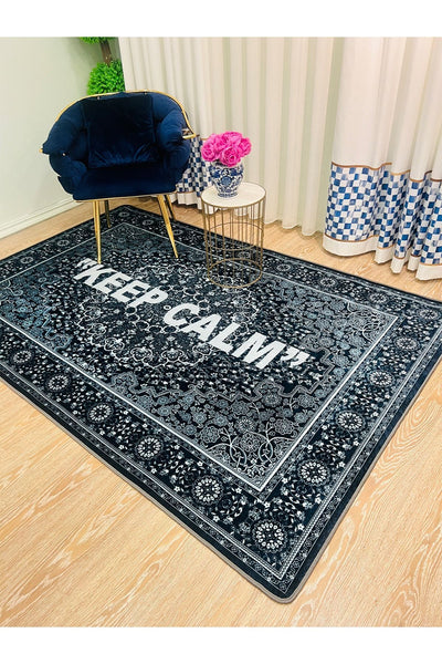 New Collection Özel Kalın Kaymaz Tabanlı Salon Halısı Keep Calm