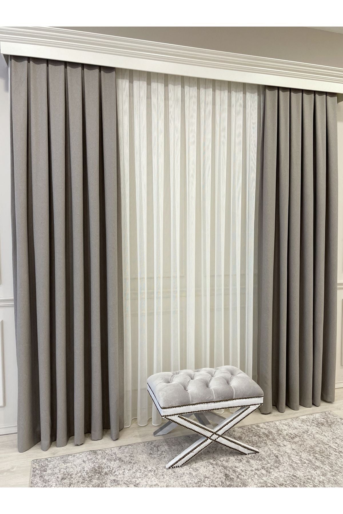 Heathered Milky Brown Linen-Look 1/3 Dense Pleated Blackout Curtain