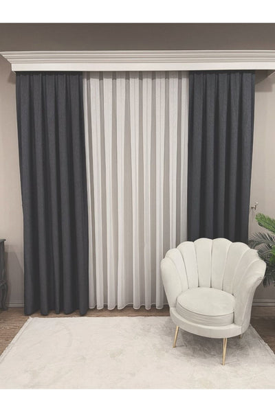 Jacquard Pattern on Blackout 1/2.50 Standard Pleated Blackout Curtain Dark Gray - Smoke