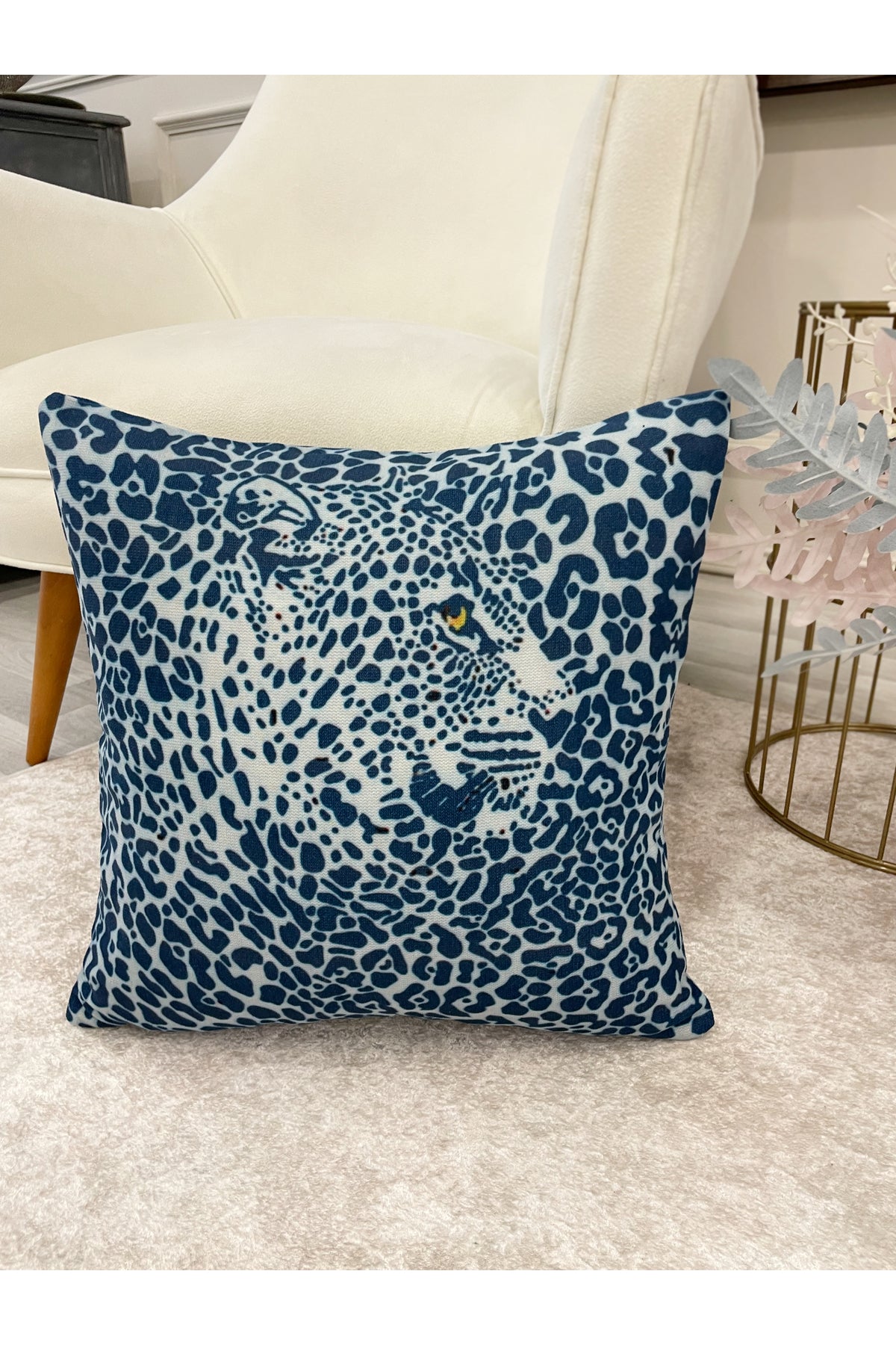 Blue Lion Pattern Woven Fabric Cushion Cover 45x45