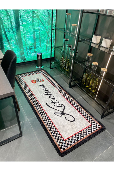 Kitchen Mackenzie Checkered Pattern Kitchen Rug GRAY - BLACK
