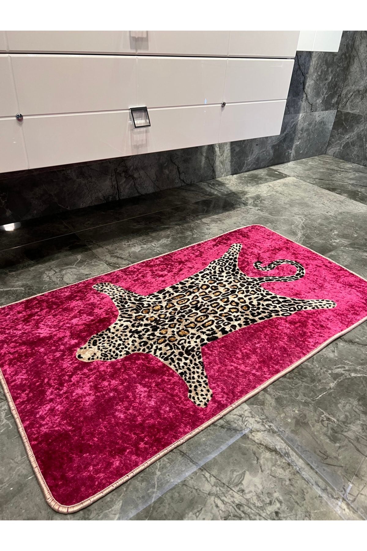 Set of 2 Leopard Print 60x100 - 60x50 Bathroom Rugs - Fuchsia