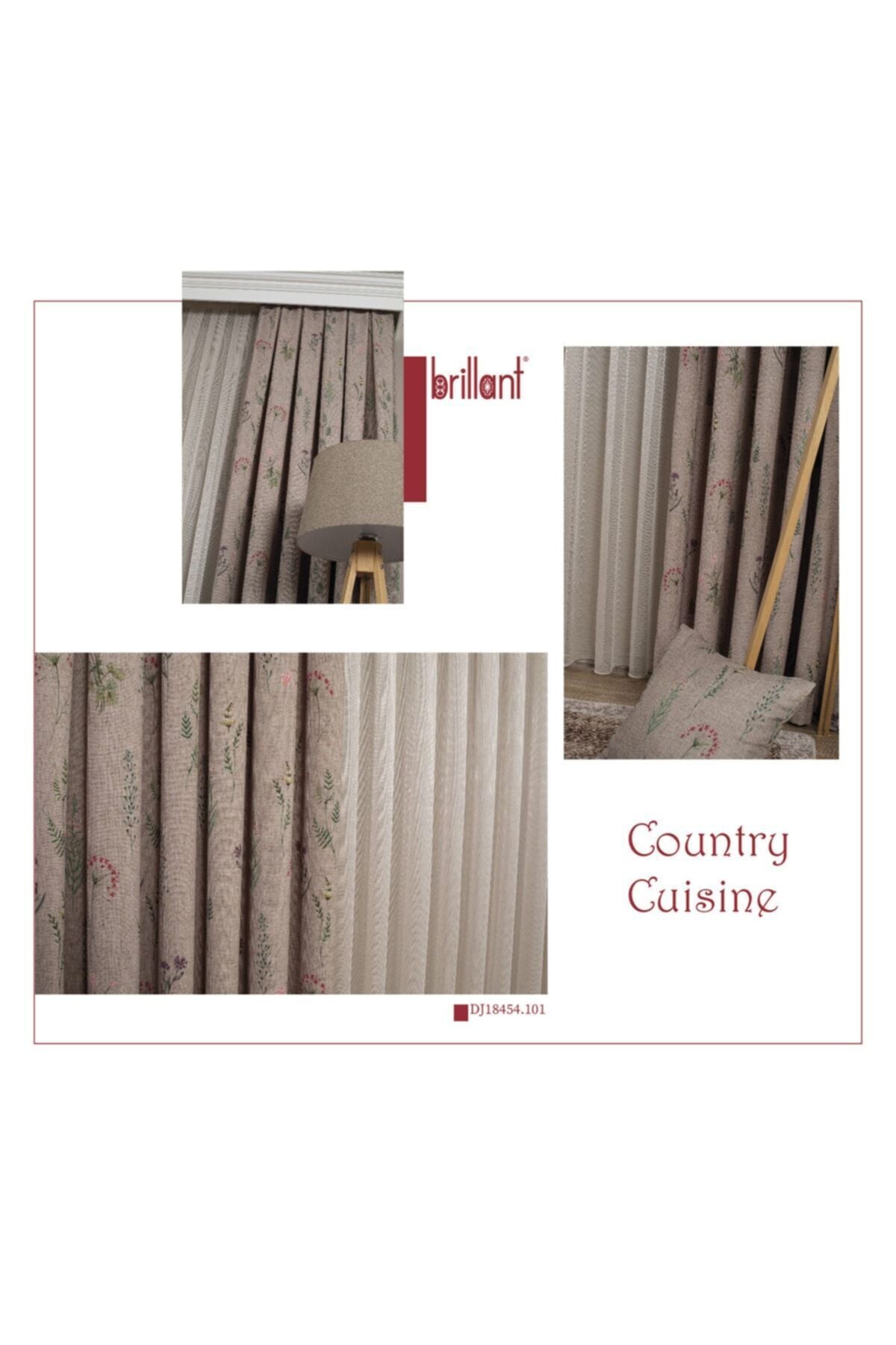 Country Collection 1/3 Dense Pleated Linen-Look Floral Blackout Curtain