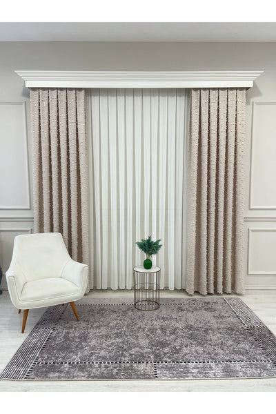 Indigo Blue Pompom Puffy Blackout Curtain 1/3 Dense Pleat