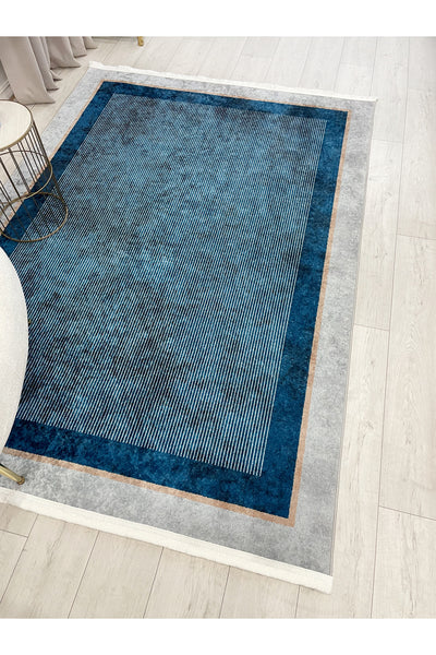 Wicker-Look Bordered Latex Base Rug