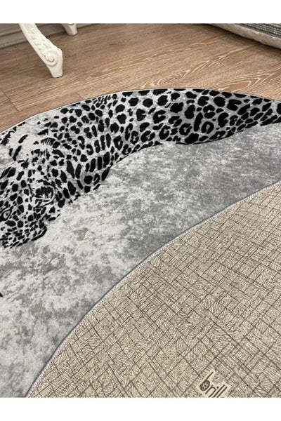 Leopar Desen Lateks Kaymaz Taban Yuvarlak Halı