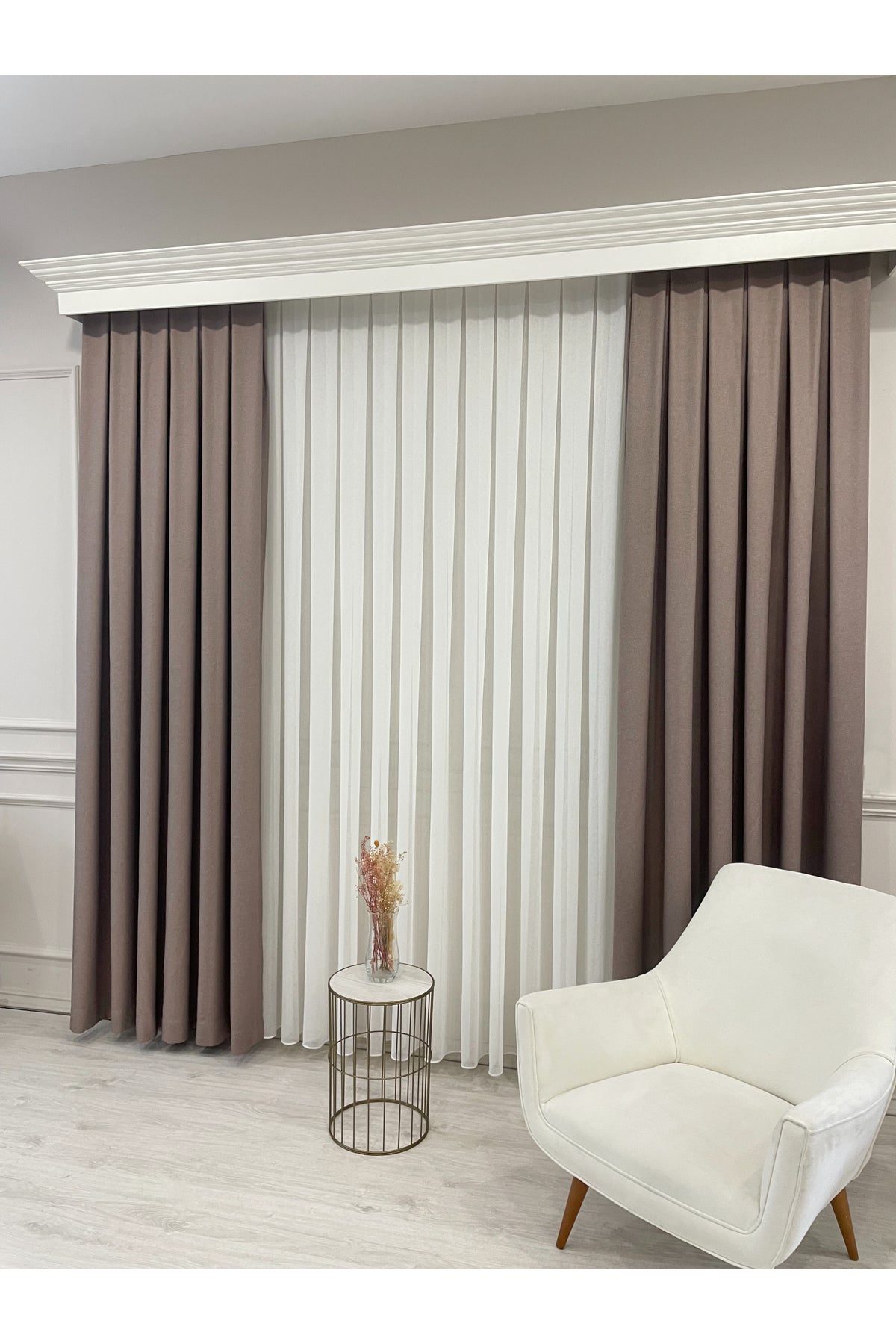 Heathered Milky Brown Linen-Look 1/3 Dense Pleated Blackout Curtain