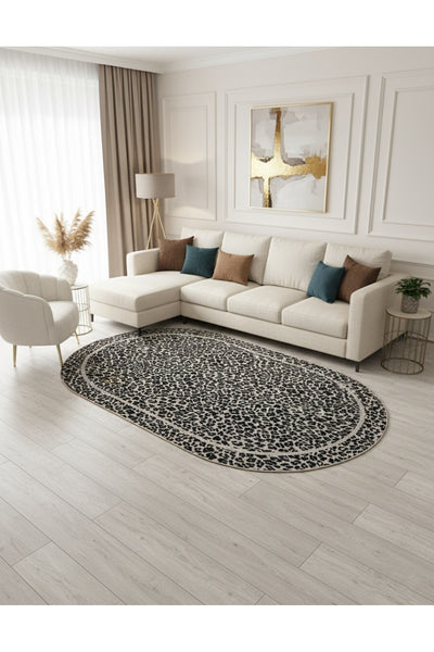 Leopard Pattern Oval Latex Leather Rug