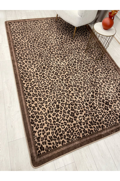Leopard Pattern Oval Latex Leather Rug
