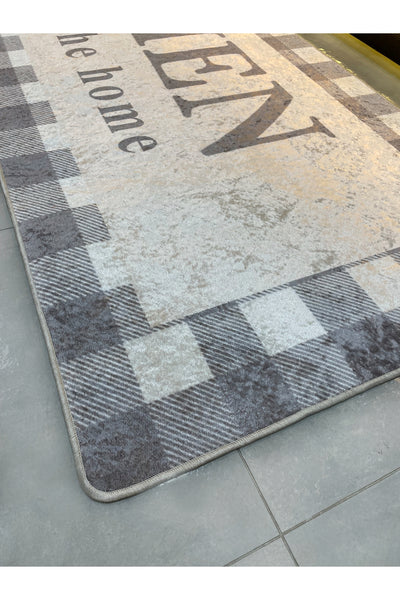 Beige Black Kitchen Latex Leather Base Kitchen Rug