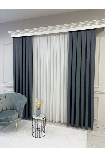 Heathered Milky Brown Linen-Look 1/3 Dense Pleated Blackout Curtain