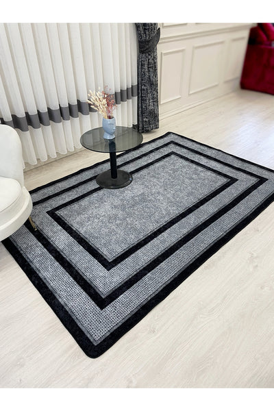 Jute Sisal Bordered Look Decorative Rug - Brown - Black