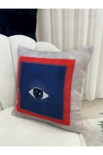 Evil Eye Patterned Gray Cushion Cover 45x45