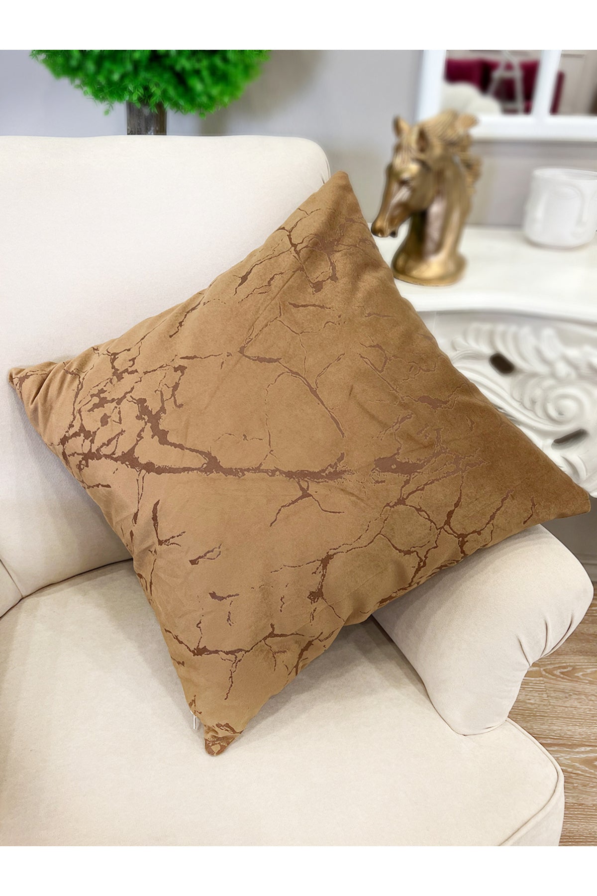 Set of 2 Velvet Throw Pillow Covers Ecru-Silver Foil (45X45)