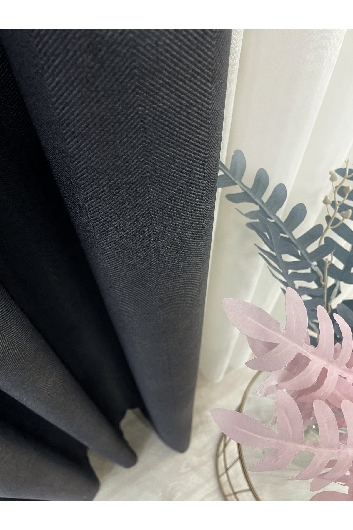 Heathered Milky Brown Linen-Look 1/3 Dense Pleated Blackout Curtain
