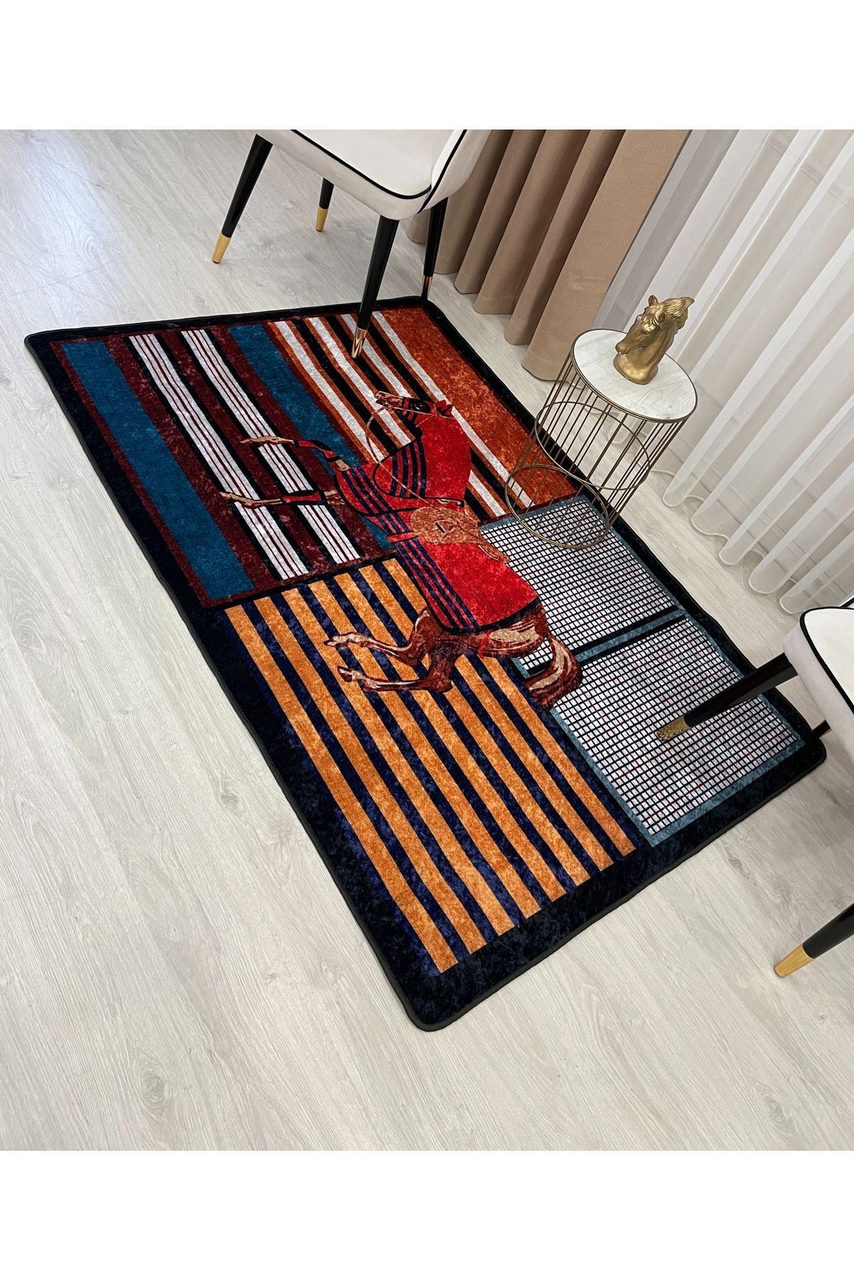 Multicolor Horse Print Latex Leather Rug
