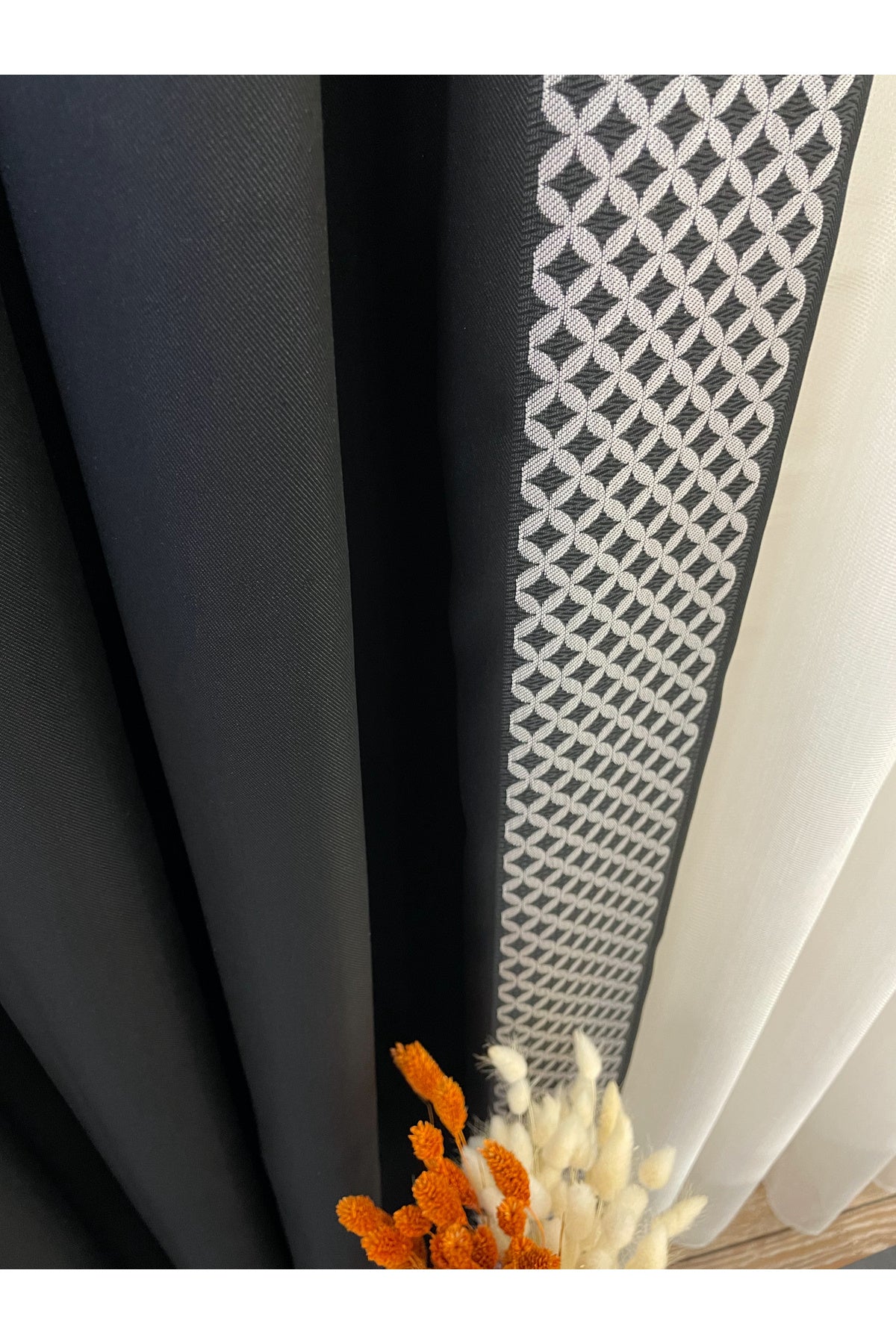 Panel Pattern Jacquard 1/3 Dense Pleat Blackout Curtain - Anthracite Gray - Gold Border