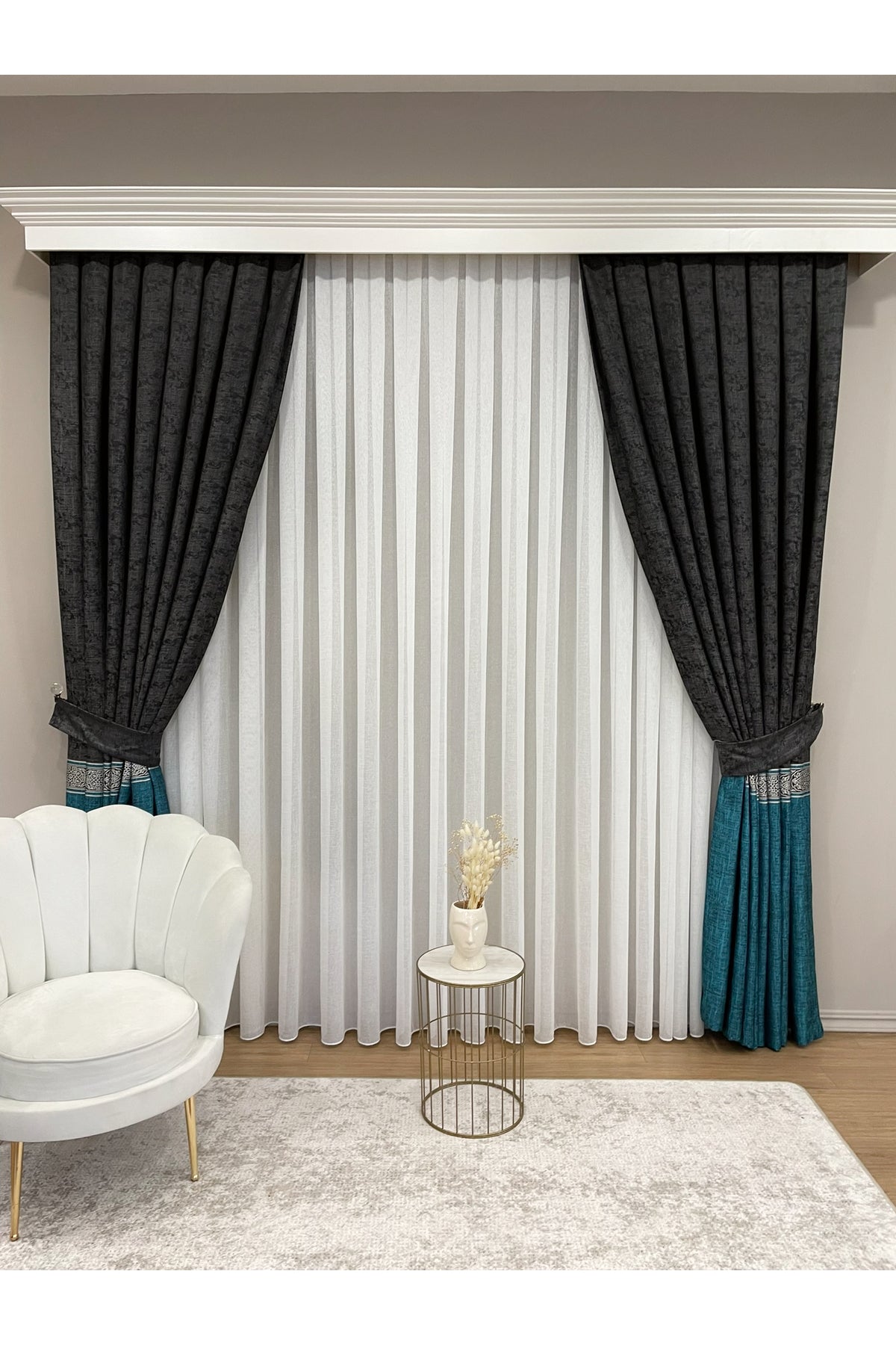 Brown 1/3 Dense Pleated Bordered Pattern Soft-Textured Jacquard Blackout Curtain