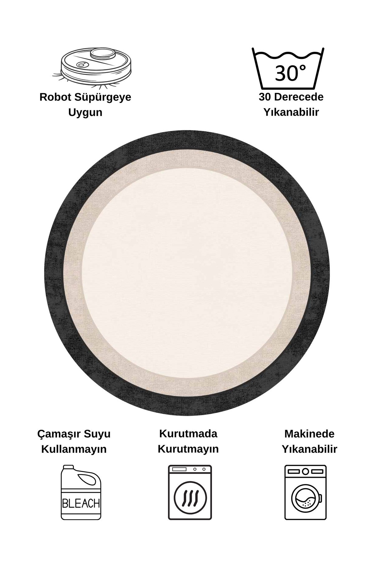 BEIGE-BLACK Framed Border Modern Pattern Latex Base Rug