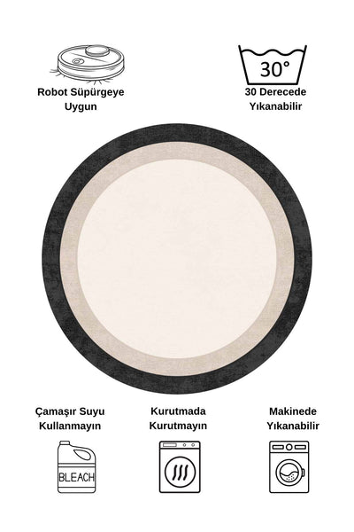 BEIGE-BLACK Framed Border Modern Pattern Latex Base Rug