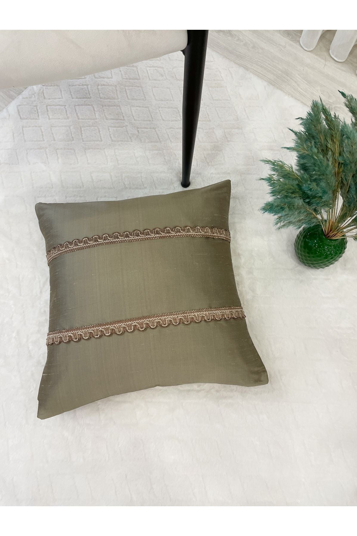 Imported Silk Cushion Pillow Cover with Cord (45x45) (Mink Brown Cord)