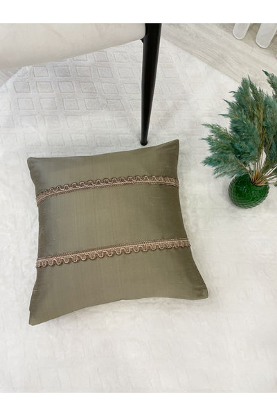 Imported Silk Cushion Pillow Cover with Cord (45x45) (Mink Brown Cord)