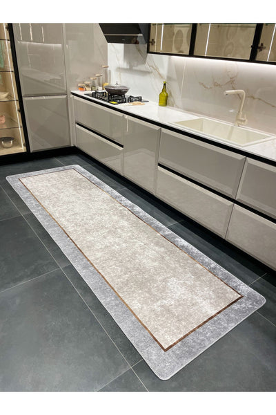 Solid Beige Latex Base Kitchen Rug