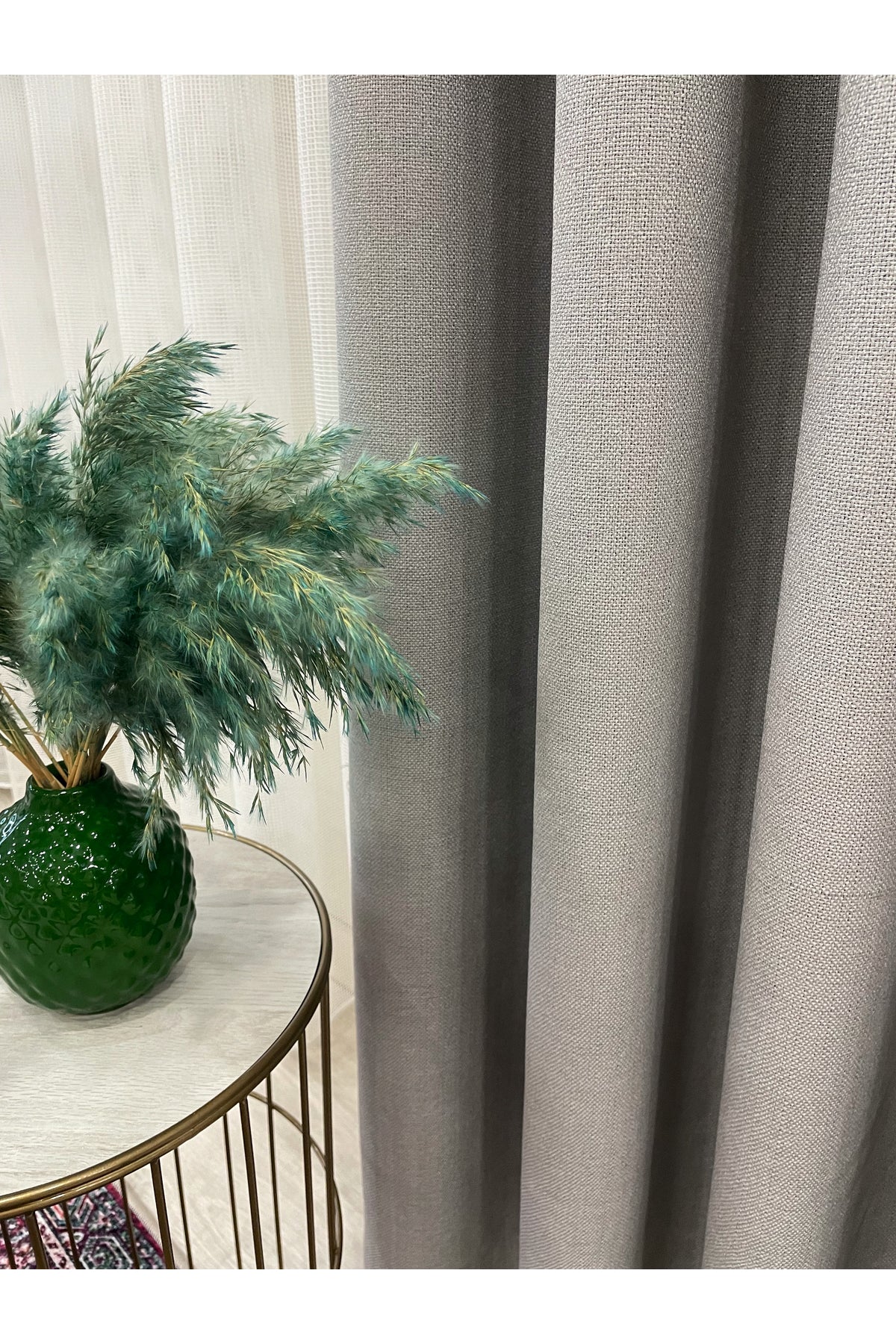 Stone Grey 1/3 Tight Pleat Linen-Look Blackout Curtain