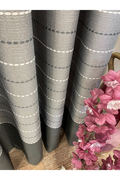 Jacquard 1/3 Dense Pleat Striped Modern Panel Print Blackout Curtain - Light Gray