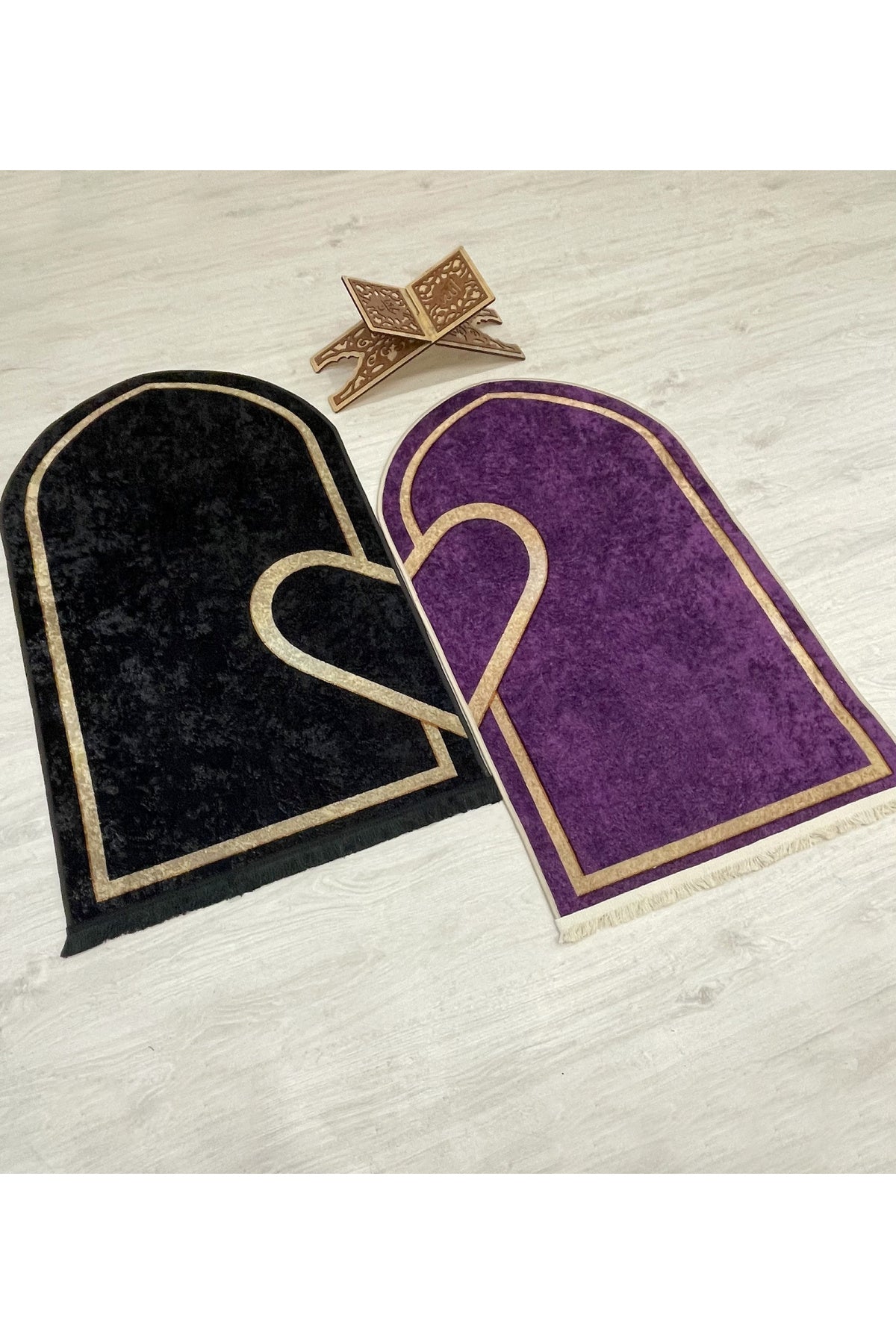2-Piece Double Prayer Rug Set Size 75x125 BLACK - PURPLE