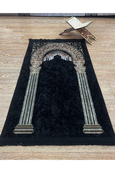 Fringed Prayer Rug (Latex Base) 75x125 Size - Black