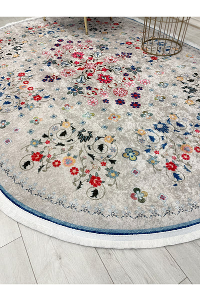 BEIGE Floral Patterned Vintage Latex Base Rug