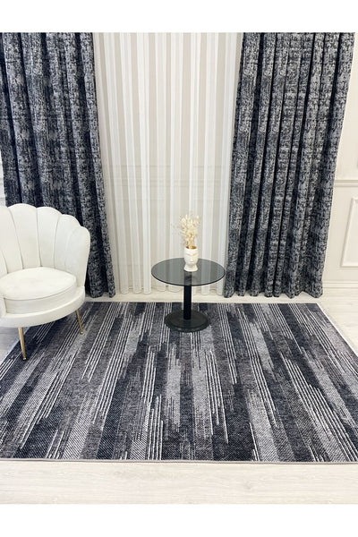 Modern Striped Patterned Fringed Latex Leather Base Rug